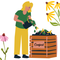 Picture of woman putting scraps in compost bin
