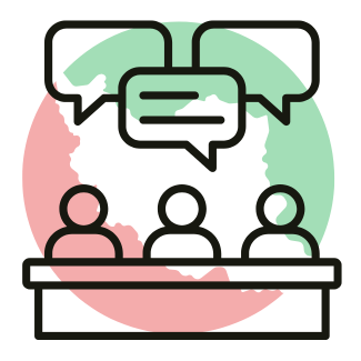 Photo of iran with graphic of people talking