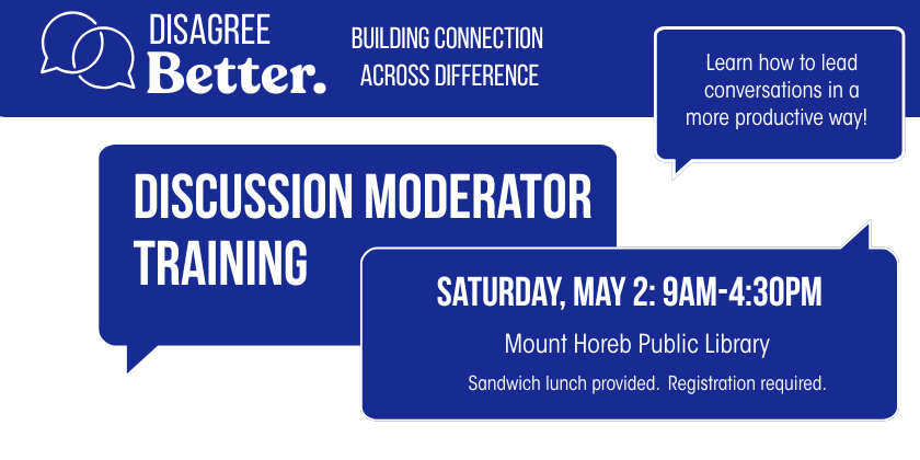 Discussion Moderator Training May 2 from 9am to 4:30 pm.