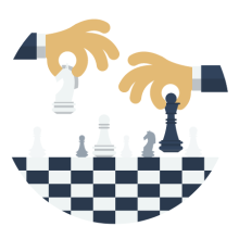 two hands playing chess